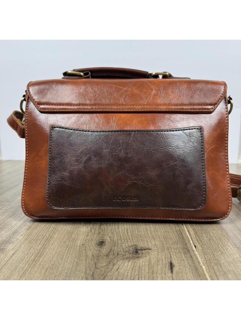 Ecosusi Woman Purse Messenger Bag Vegan Leather two tone Tan/Brown - Picture 4 of 5